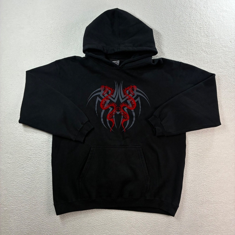 Y2K Top Heavy Hoodie Mens XL Black Red Tribal Dragon‎ Snake Pullover Streetwear